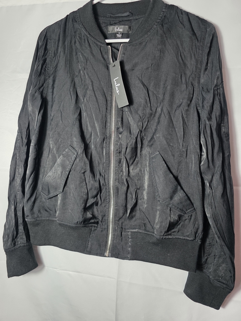 Lulu's Women's Black Zip-Front Bomber Jacket Small Gothic Classic Party Biker